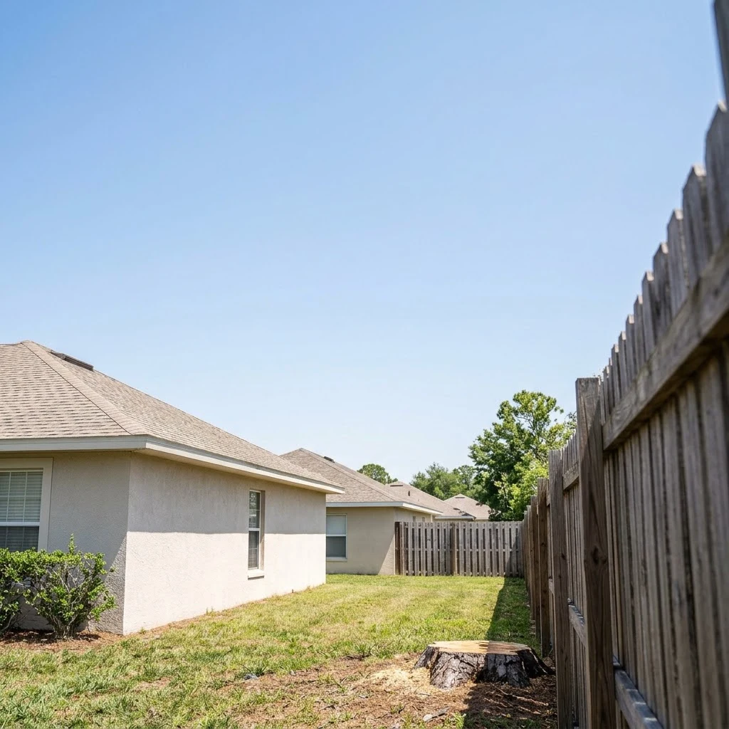 The same Largo property after tree removal, shot from the identical angle
